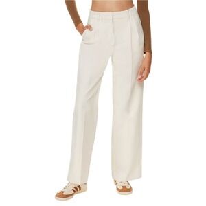WILFRED FREE Aritzia Ivory High Rise Pleated Straight Leg Dion Pants 4